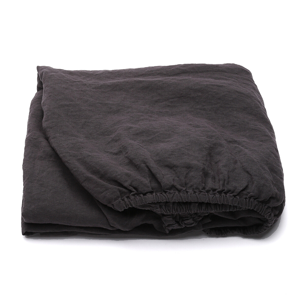 FITTED SHEET, 100% LINEN, STONE WASHED, DARK GREY