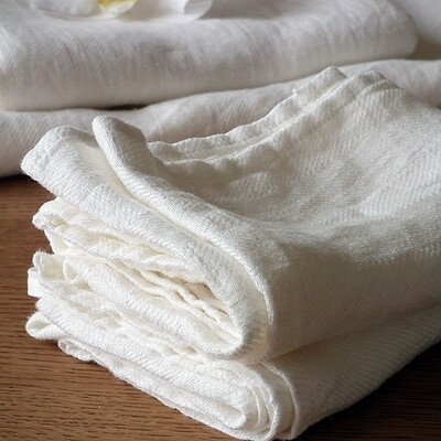 SET OF TWO GUEST TOWELS, 100% LINEN, LUCAS, WHITE