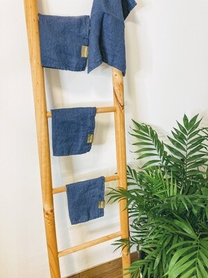 PACK OF 4 TOWELS, 100% LINEN, 30x30 cm, INDIGO BLUE