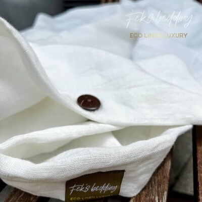 DUVET COVER, 100% LINEN, WHITE WITH COCONUT BUTTON