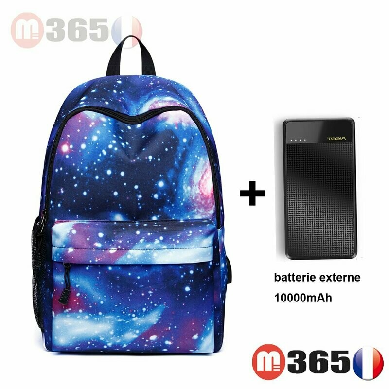 Sac a dos bleu chargeur usb prise Sac Sport Voyage Randonnee Cartable sacoche