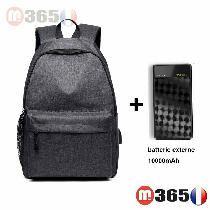 Sac à dos noir chargeur usb prise Sac Sport Voyage Randonnée Cartable sacoche