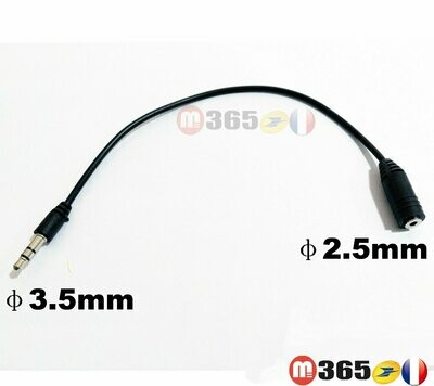 Câble adaptateur audio stéréo jack 3,5 mm mâle vers jack 2,5 mm femelle