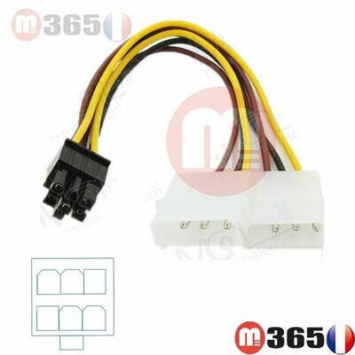 Câble Adaptateur MOLEX IDE - 6 pins alimentation carte graphique PCI-E 6 male