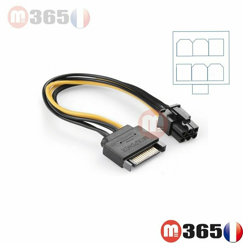 Câble Adaptateur  SATA vers carte graphique 6 pins PCI-E 6 mâle