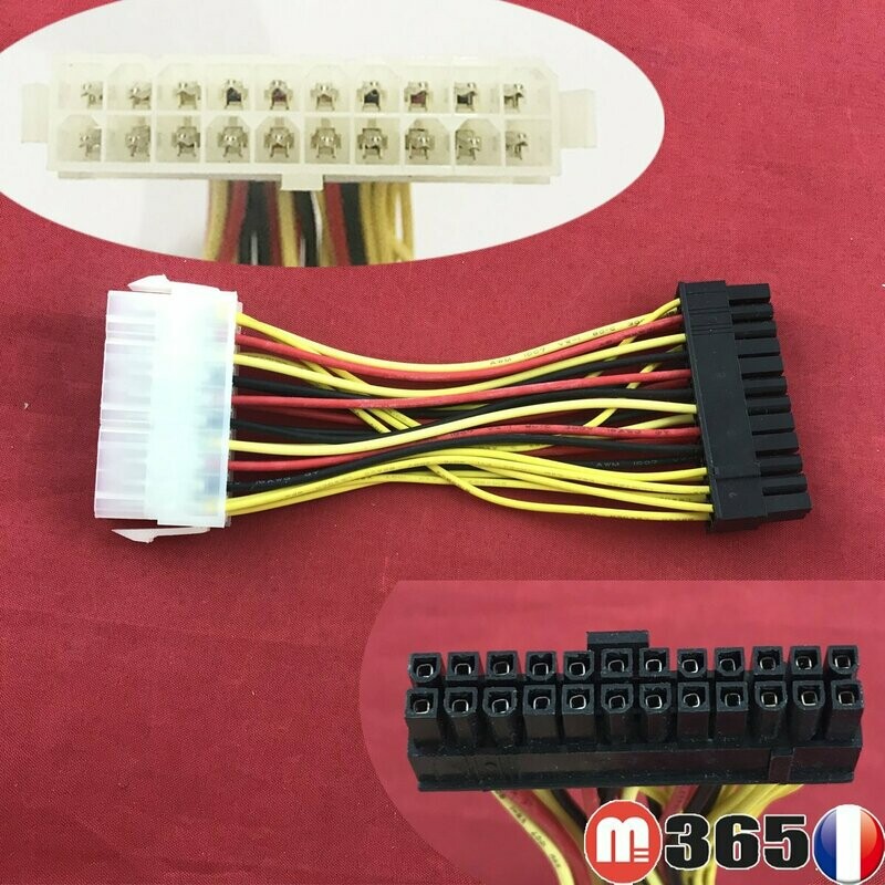 Cable 20 pins vers 24 pins adaptateur Alimentation carte mere 20 femelle-24 male