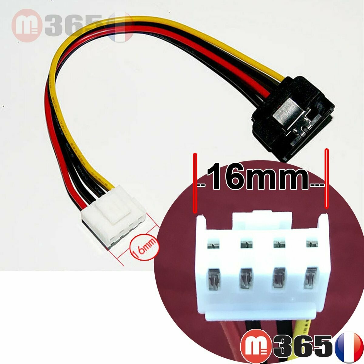 Cable sata vers 4 pins Alimentation carte mere format 16mm