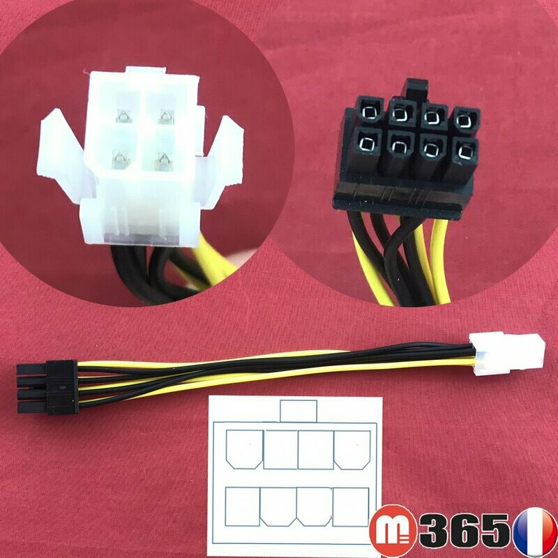 Cable 4pin femelle vers 8 pins Alimentation cpu de carte mere