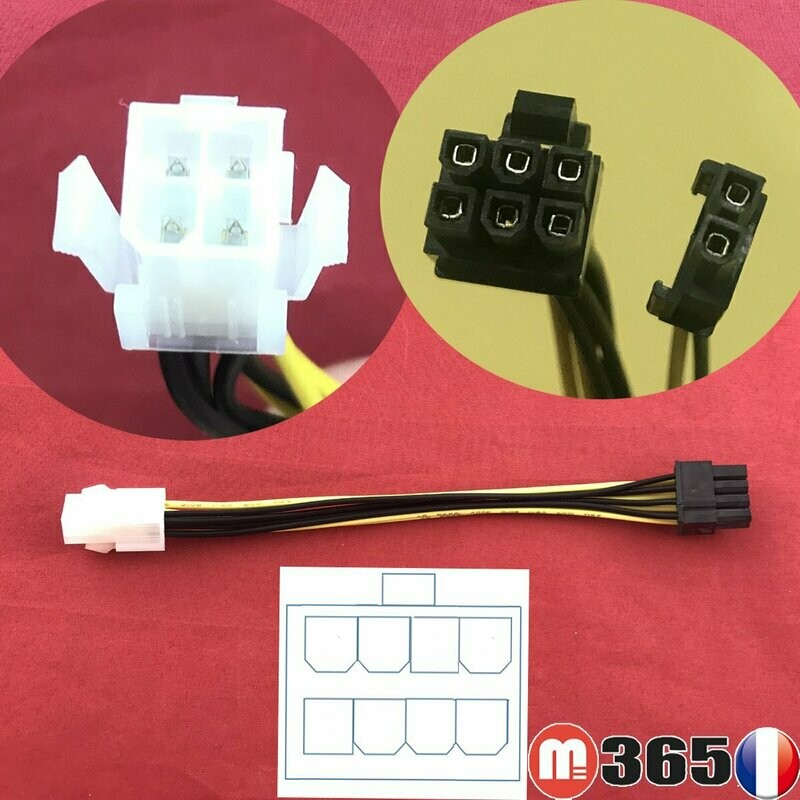 Cable 4pin femelle vers 6+2 pins Alimentation carte graphique