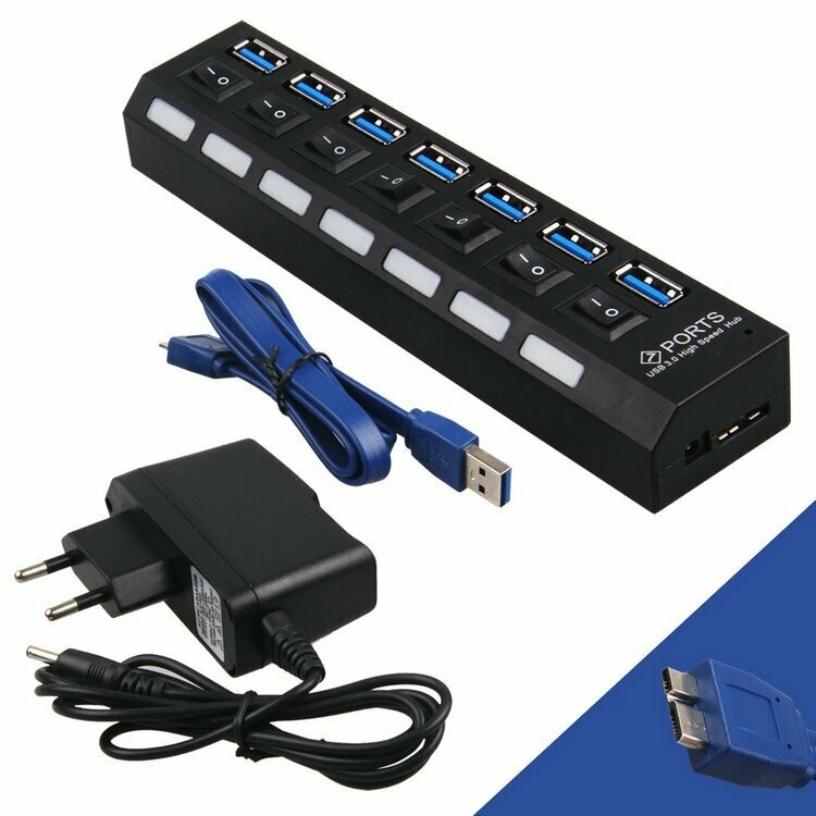 Hub 7 Ports Multiprise Chargeur Câble USB 3.0 pour Oodinateur PC MAC Windows