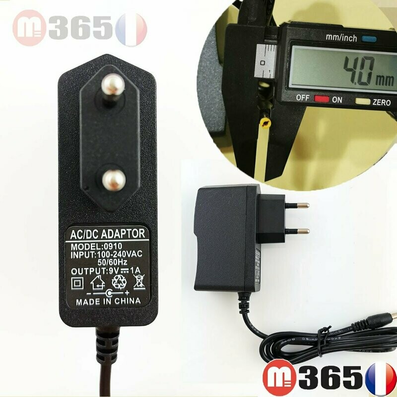 4.0mm * 1.7mm UE Plug Chargeur AC 100-240V À DC 9V 1A Adaptateur D'alimentation