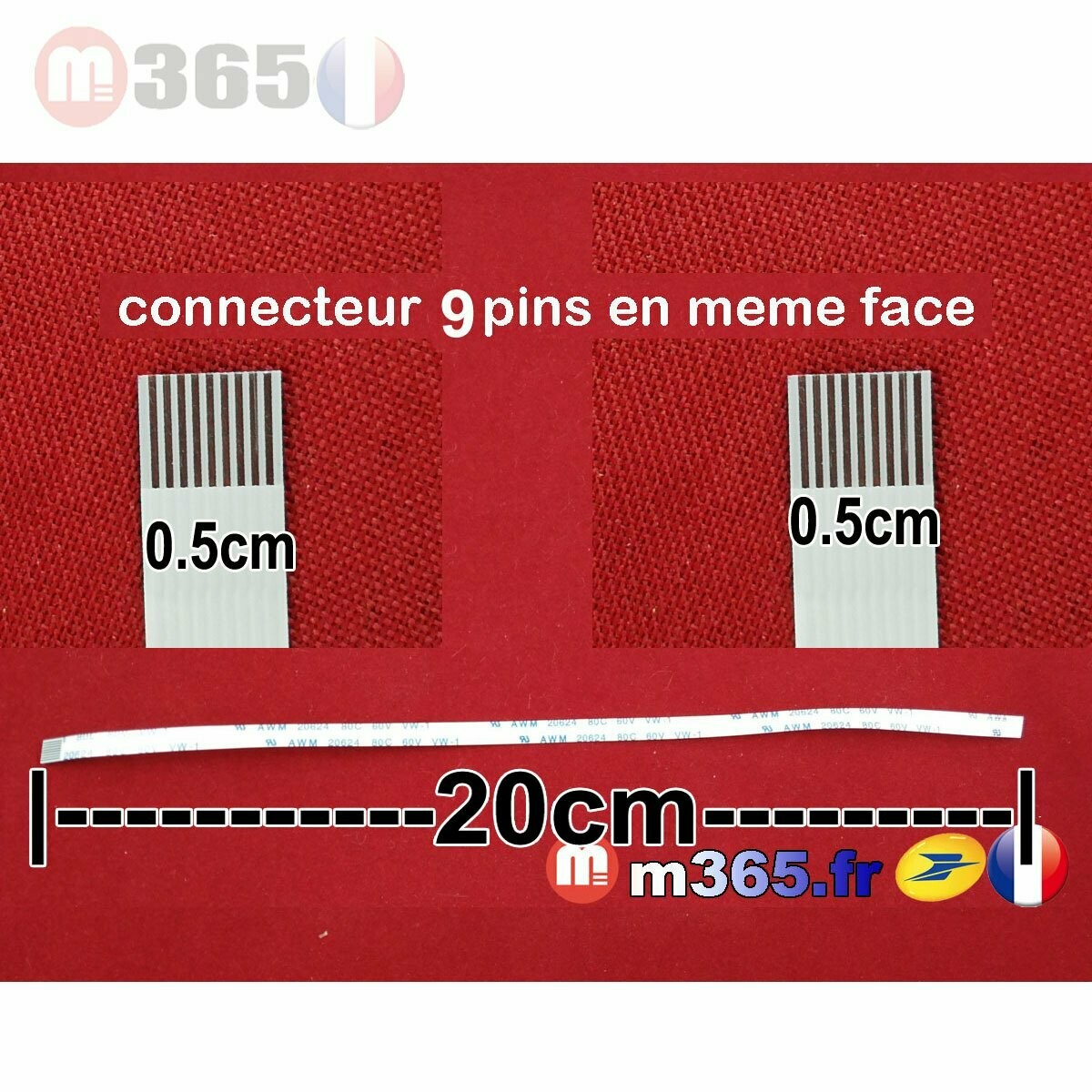 nappe 9 pins 20cm*0.5cm Connecteurs  en même face