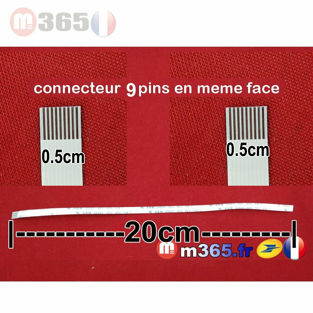 nappe 9 pins 20cm*0.5cm Connecteurs en même face