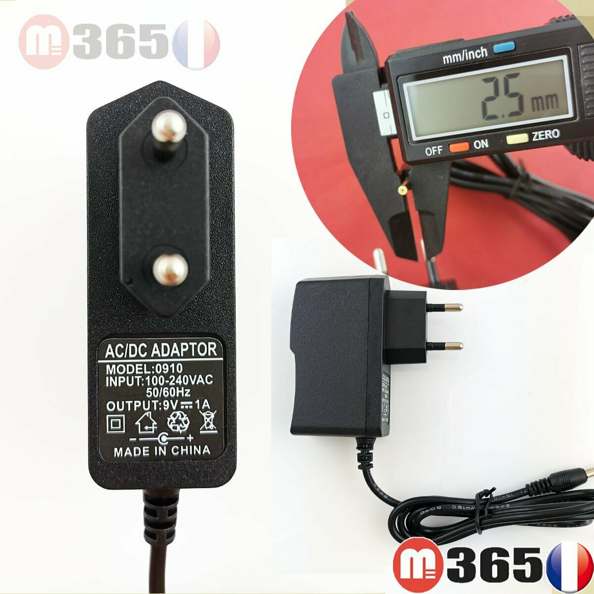 2.5mm * 0.7mm UE Plug Chargeur AC 100-240V À DC 9V 1A Adaptateur D'alimentation