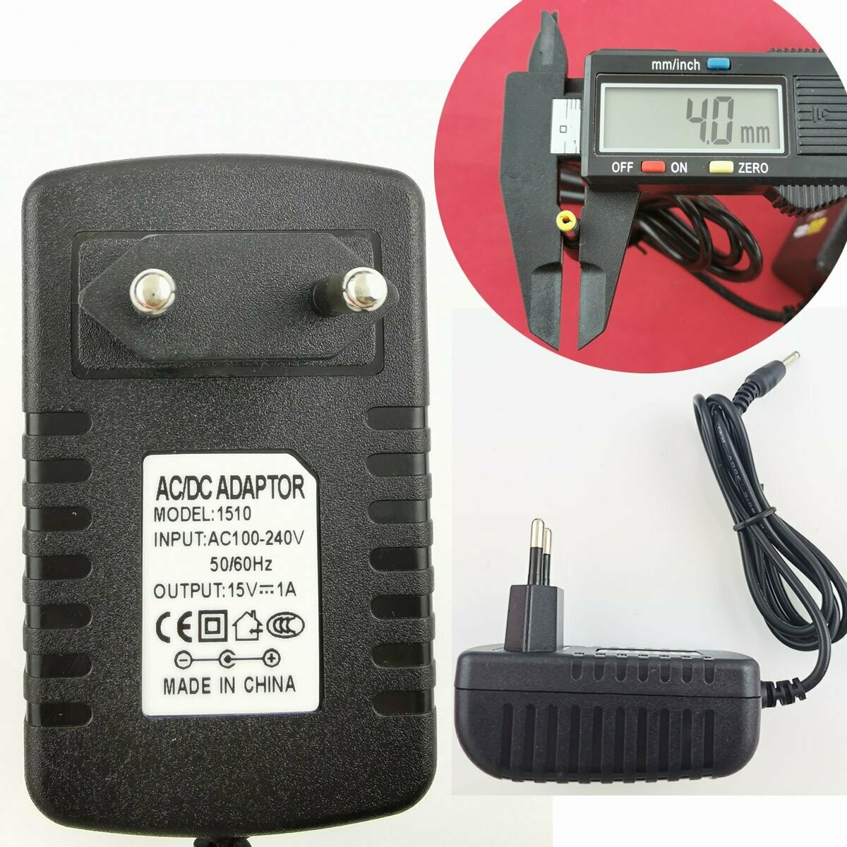 4.0mm*1.7mm UE Plug Chargeur AC 100-240V À DC 15V 1A Adaptateur D'alimentation