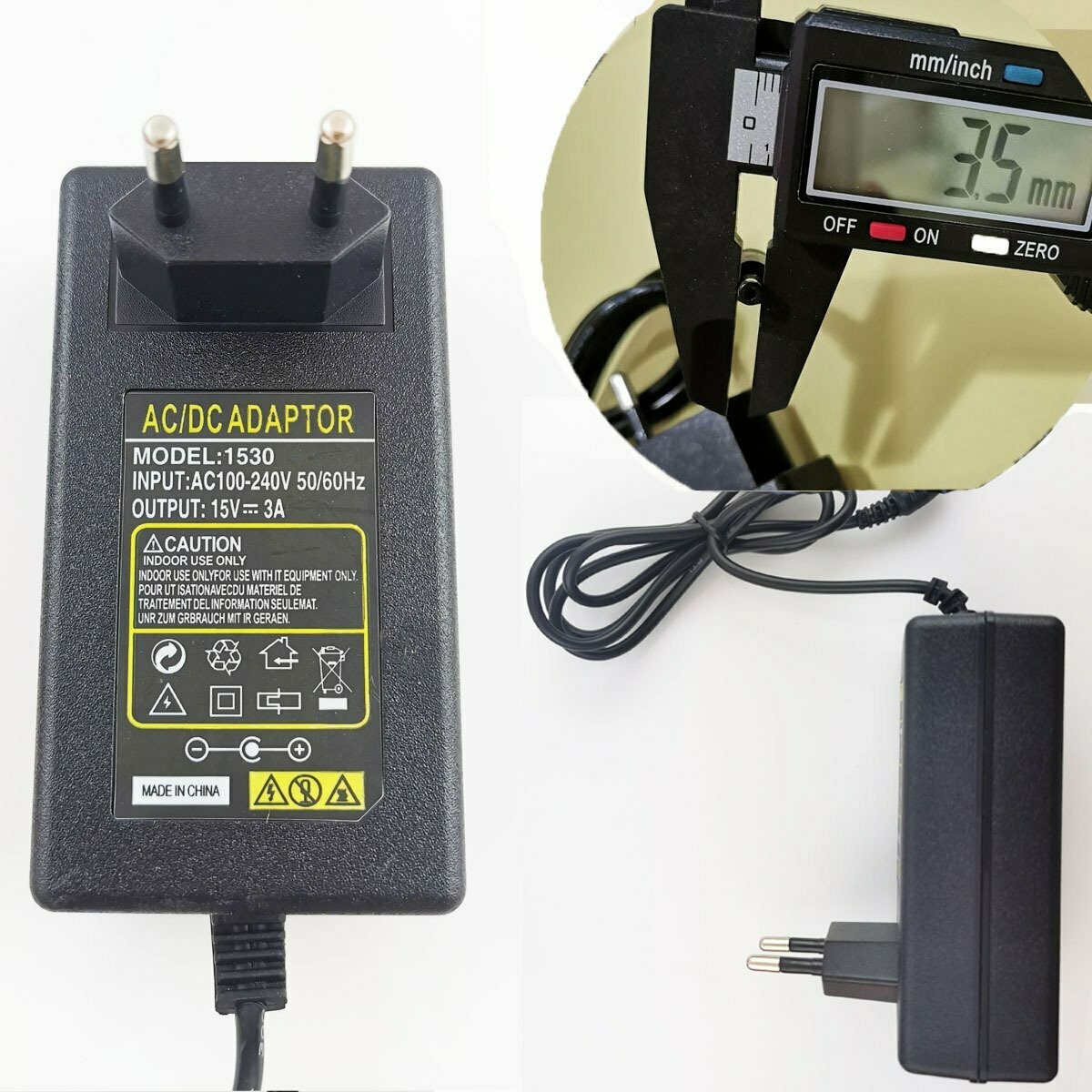 3.5mm * 1.35mm UE Plug Chargeur AC 100-240V À DC 15V 3A Adaptateur D'alimentation