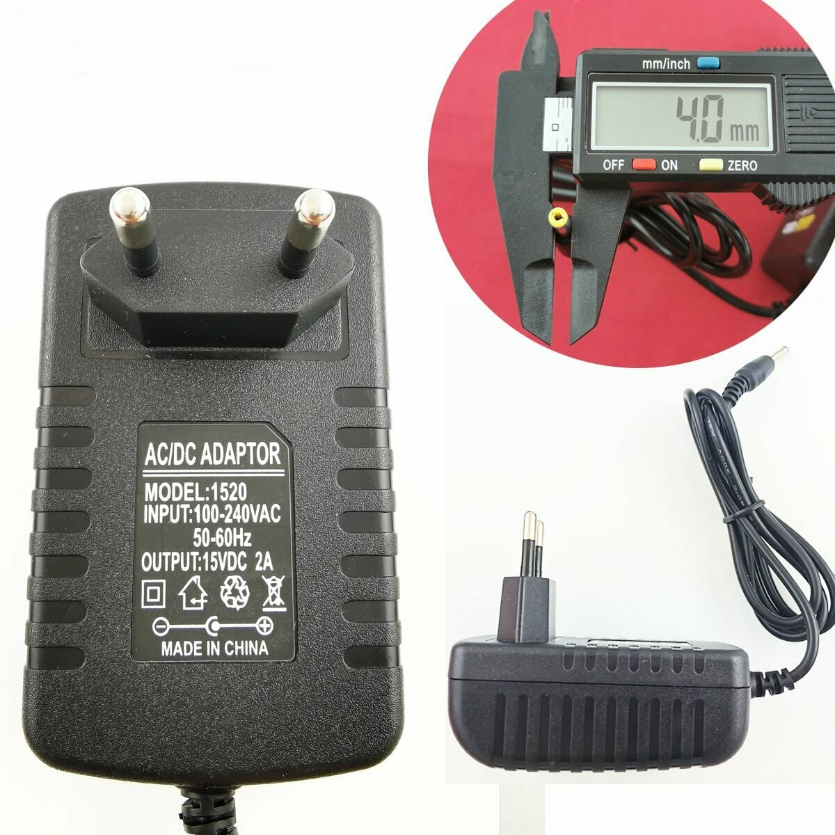 4.0mm * 1.7mm UE Plug Chargeur AC 100-240V À DC 15V 2A Adaptateur D'alimentation