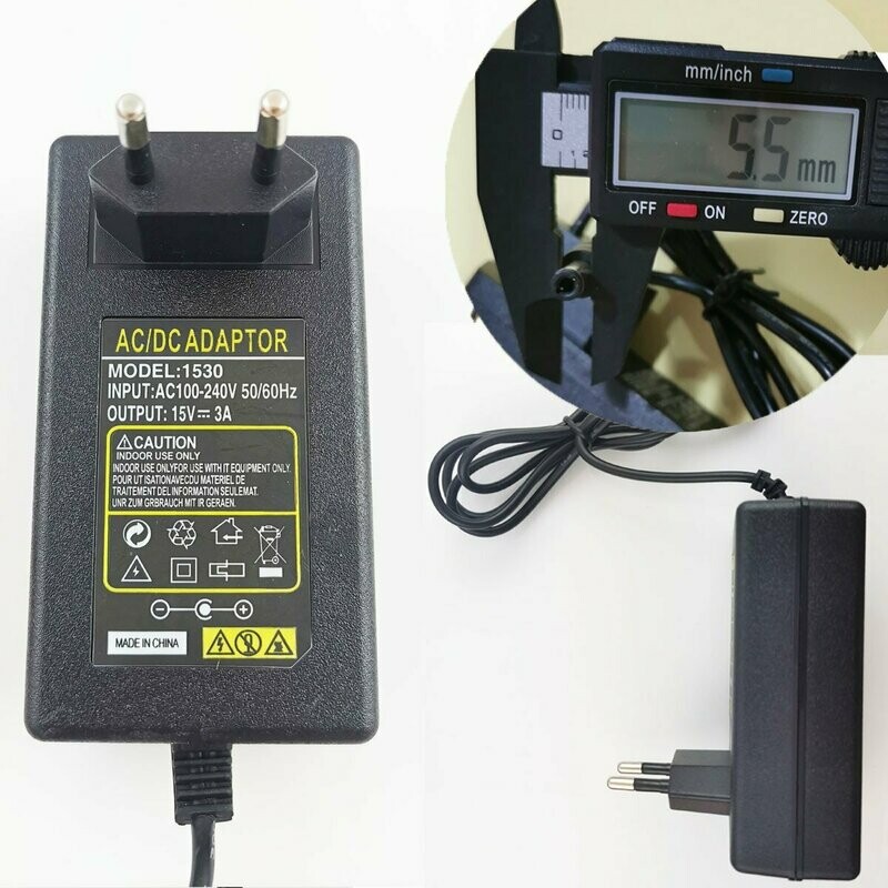 5.5mm * 2.5mm UE Plug Chargeur AC 100-240V À DC 15V 3A Adaptateur D'alimentation