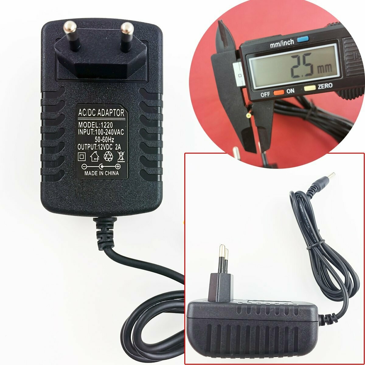 2.5mm * 0.7mm UE Plug Chargeur AC 100-240V À DC 12V 2A Adaptateur D 'alimentation