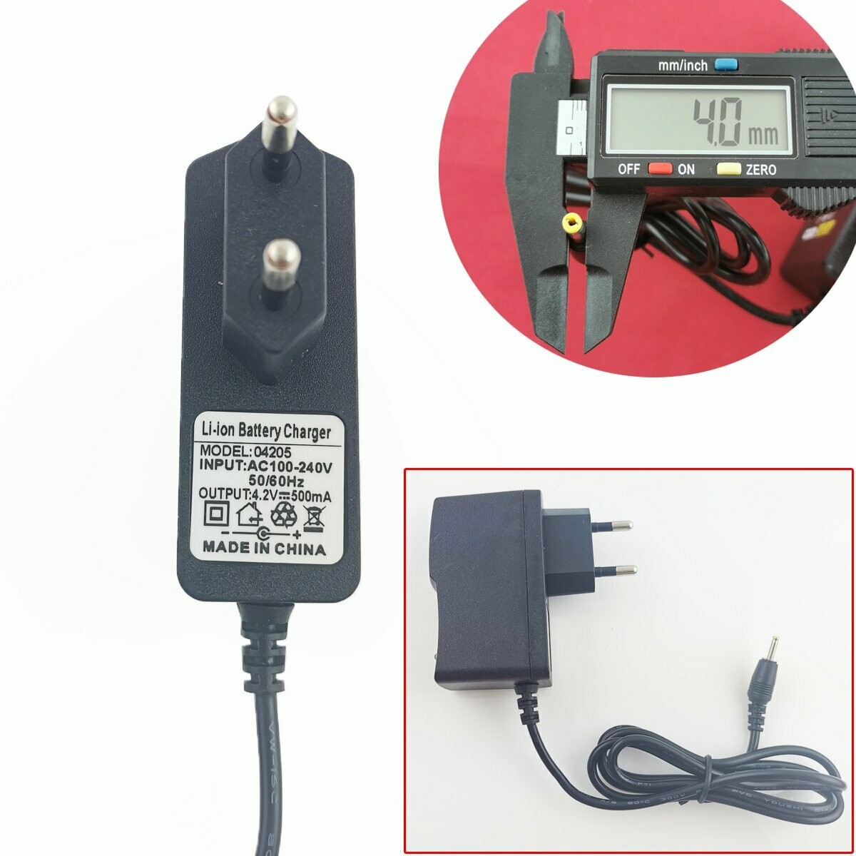 4.0mm * 1.7mm UE Plug Chargeur AC 100-240V À DC 4.2V 0.5A Adaptateur  D'alimentation