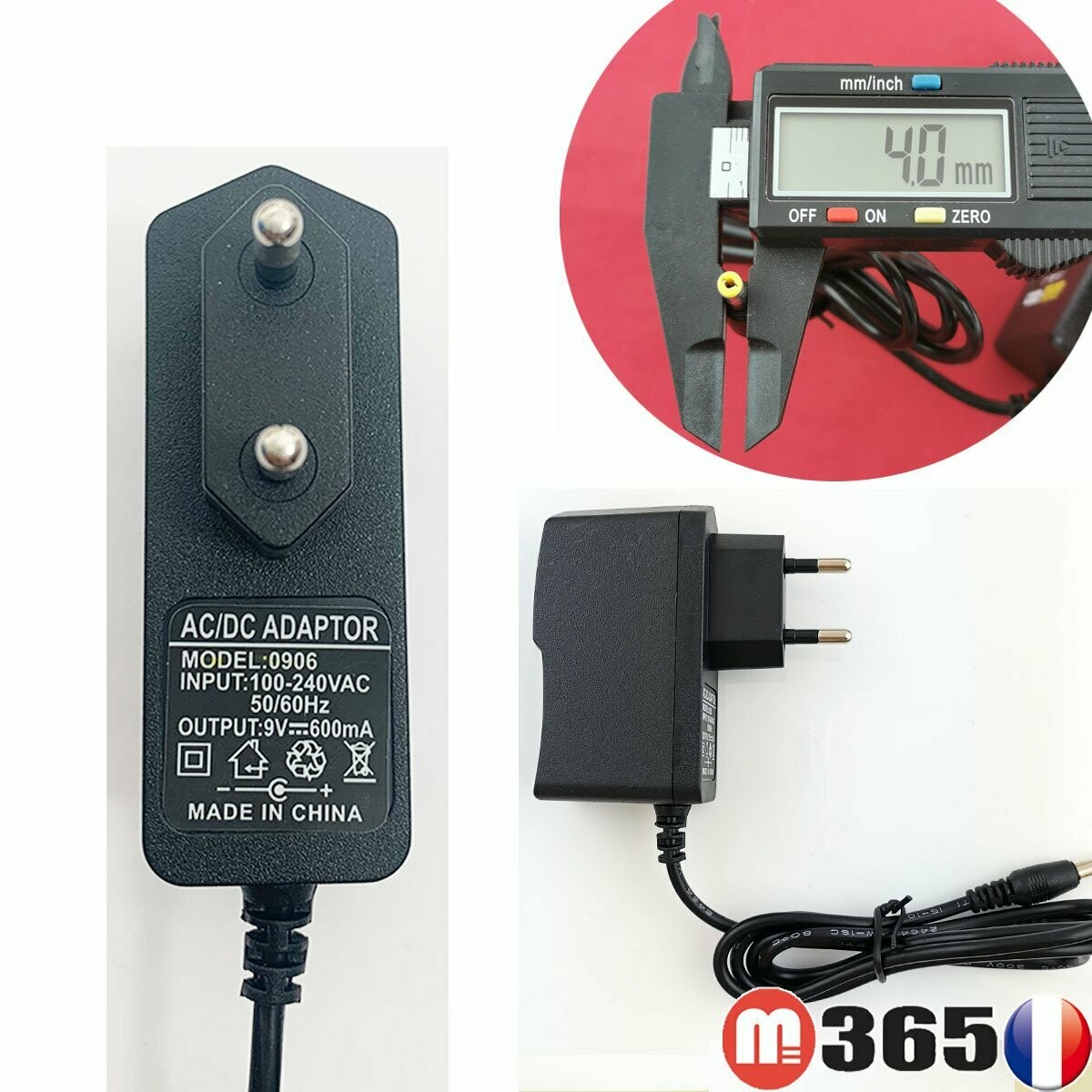 4.0mm * 1.7mm UE Plug Chargeur AC 100-240V À DC 9V 0.6A Adaptateur  D'alimentation