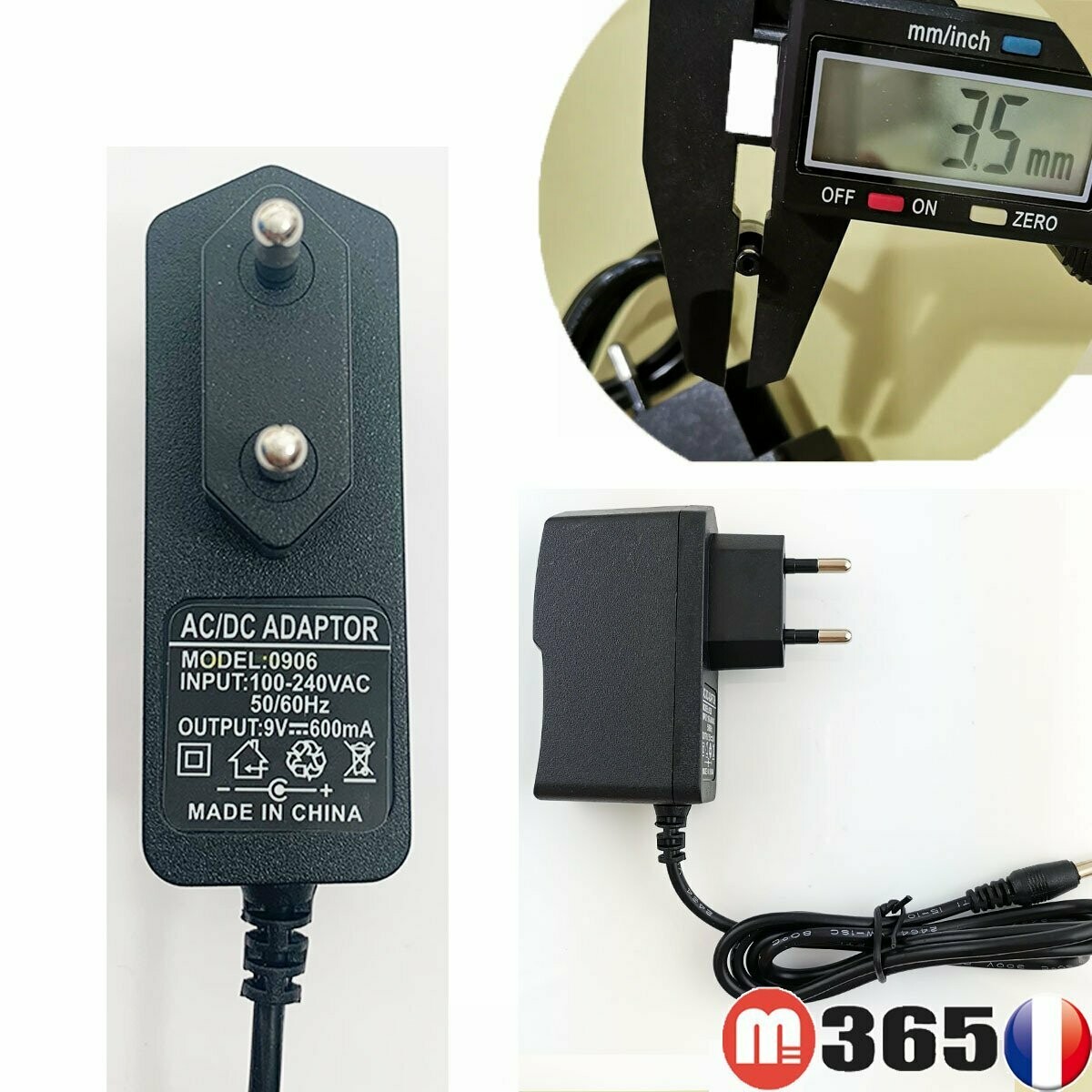 3.5mm * 1.35mm UE Plug Chargeur AC 100-240V À DC 9V 0.6A Adaptateur D'alimentation