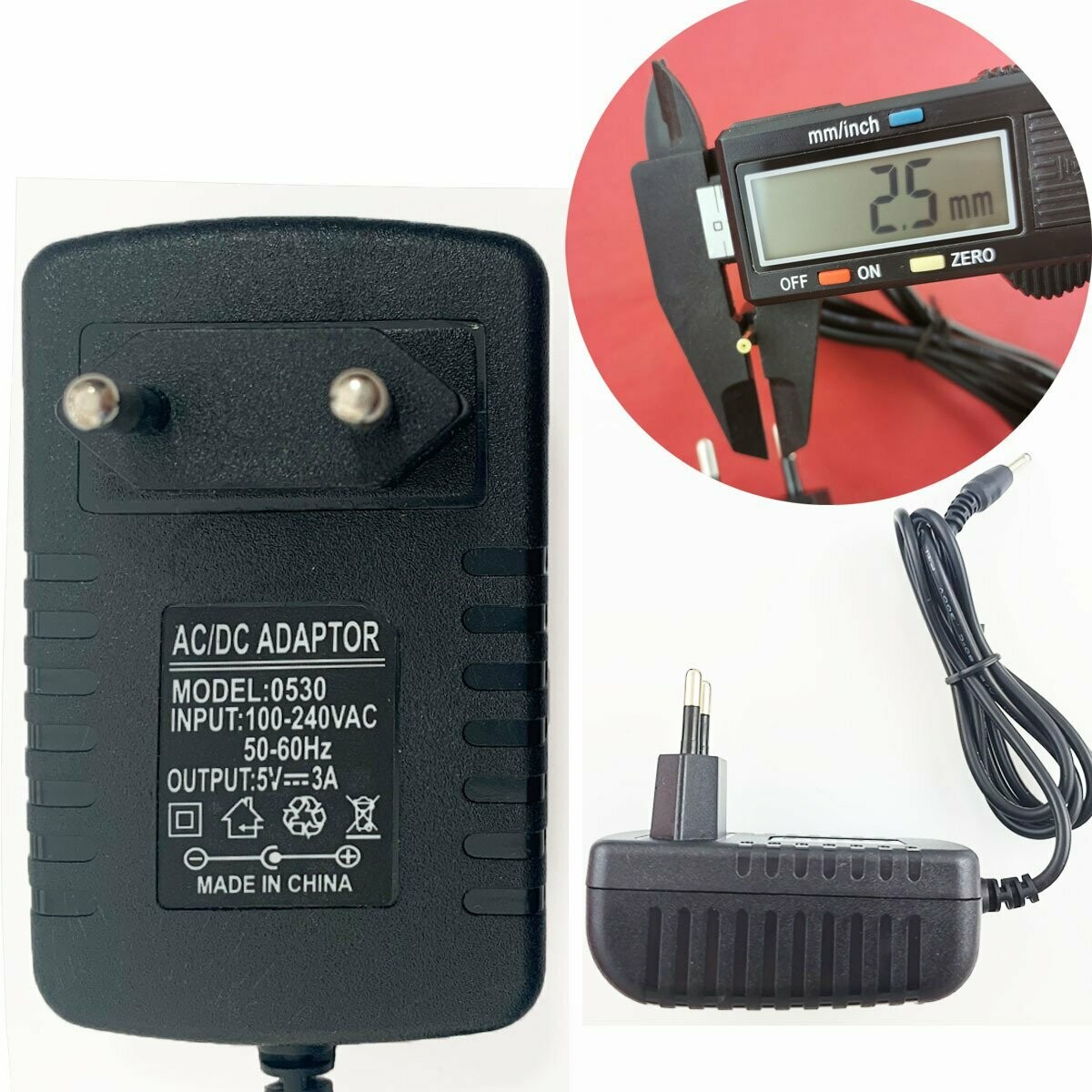 2.5mm * 0.7mm UE Plug Chargeur AC 100-240V À DC 5V 3A Adaptateur D'alimentation