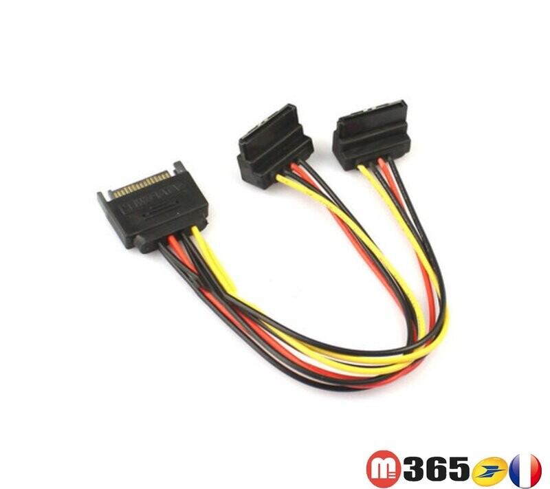 Alimentation sata 15p male vers sata x2 femelle cable alimentation sata 1pour2