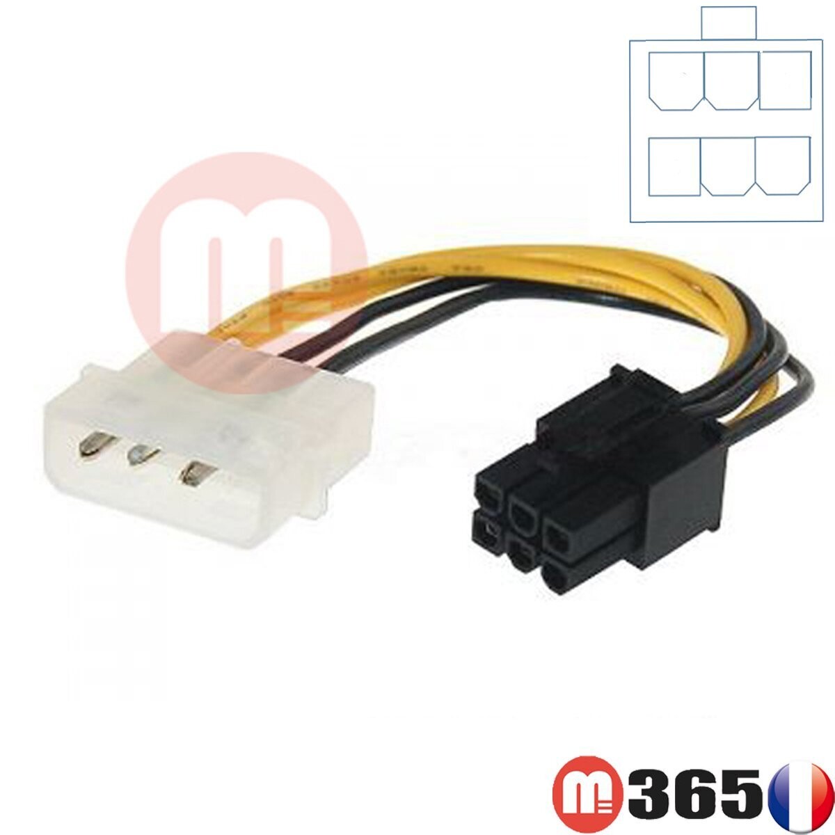 Câble Adaptateur MOLEX IDE à 6 pins alimentation carte graphique PCI-E 6 mâle