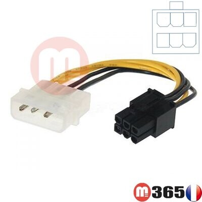 Câble Adaptateur MOLEX IDE à 6 pins alimentation carte graphique PCI-E 6 mâle