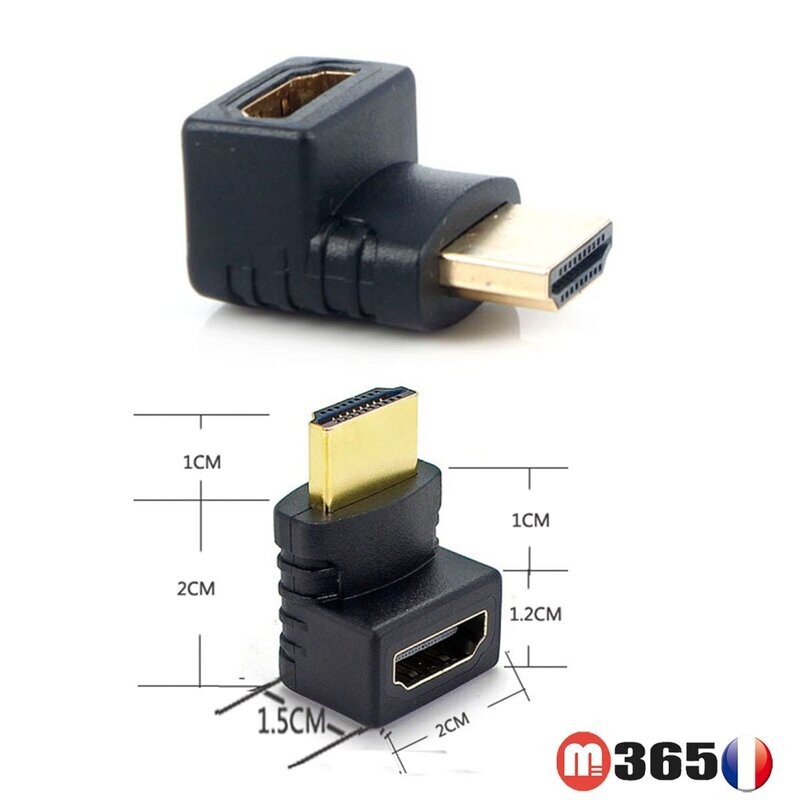 Adaptateur HDMI femelle (type A) vers HDMI mâle coude 90°