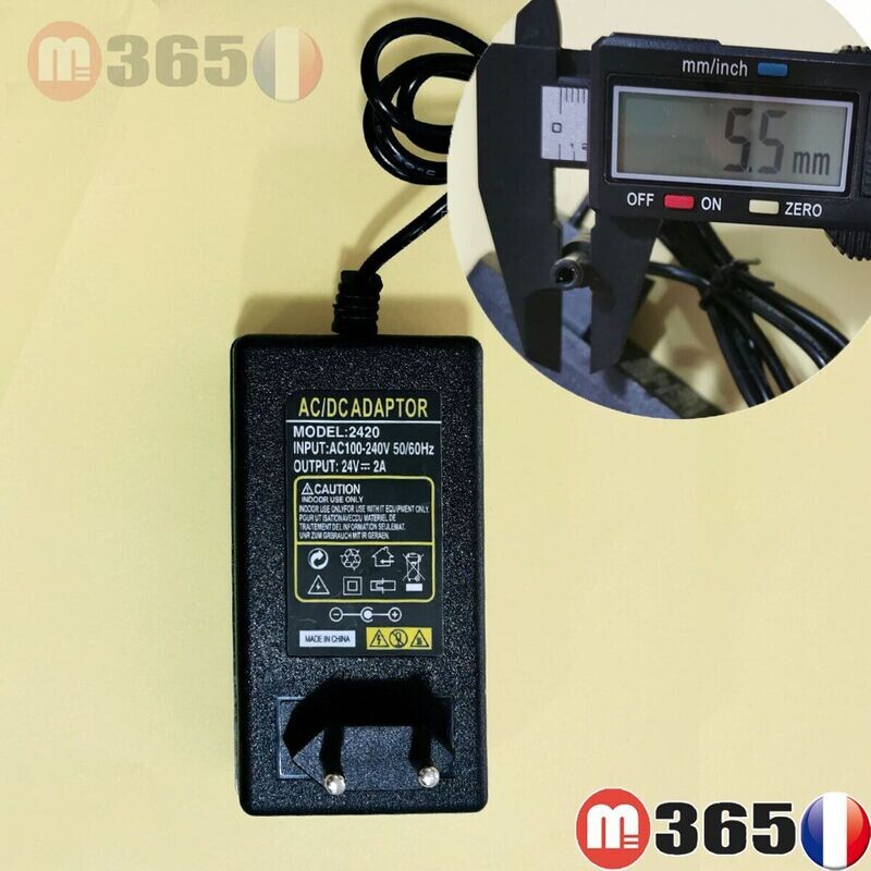 5.5mm * 2.5mm UE Plug Chargeur AC 100-240V À DC 24V 2A Adaptateur D'alimentation