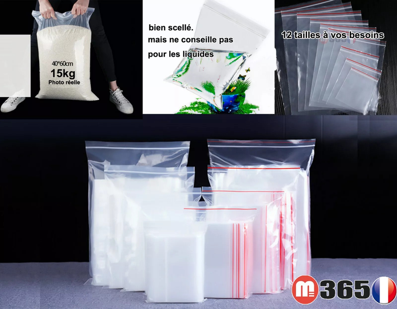 lot de  100  Sachet plastique fermeture ZIP Transparent