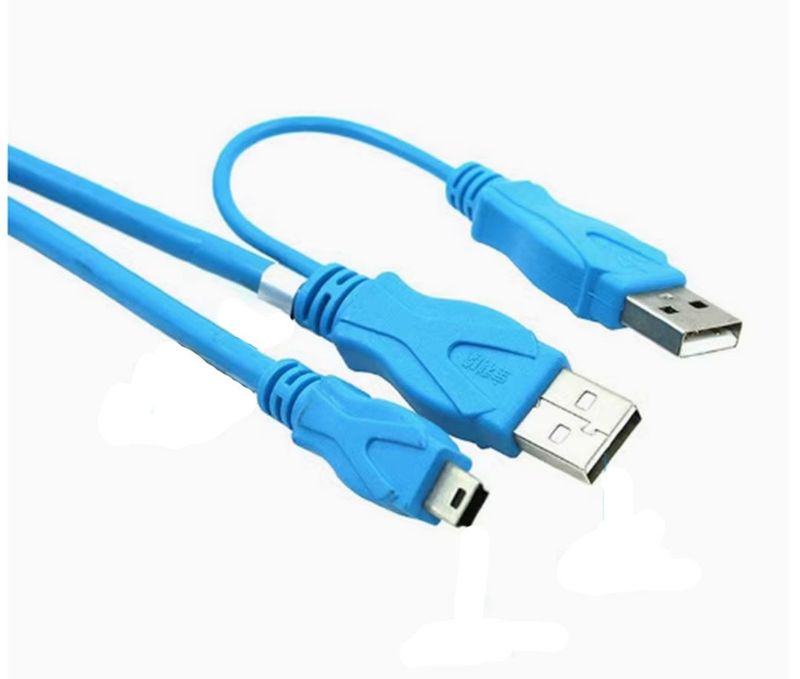 Cable double usb alimentation mini usb pour boitier disque dur externe data hdd