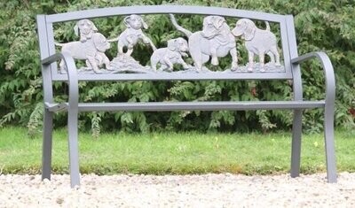 Steel framed cast iron bench with puppies