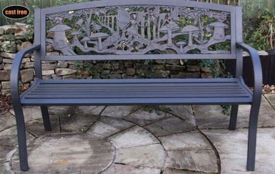 Steel framed cast iron bench with fairies