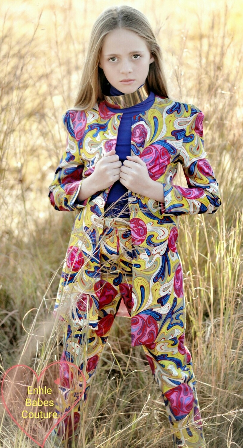 Princess Jisele colourful java print suit (trouser,trench coat,poloneck)