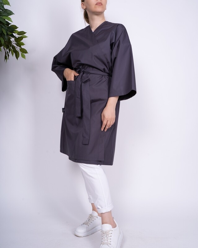 Кимоно темно-серое  для клиента, непромокаемое длиной по колено