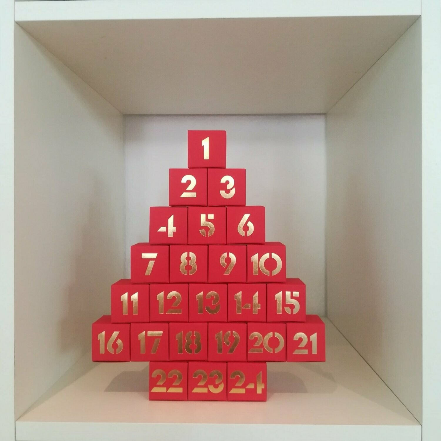 Adventskalender [Rot] mit 24 Pralinen - teilweise mit Alkohol