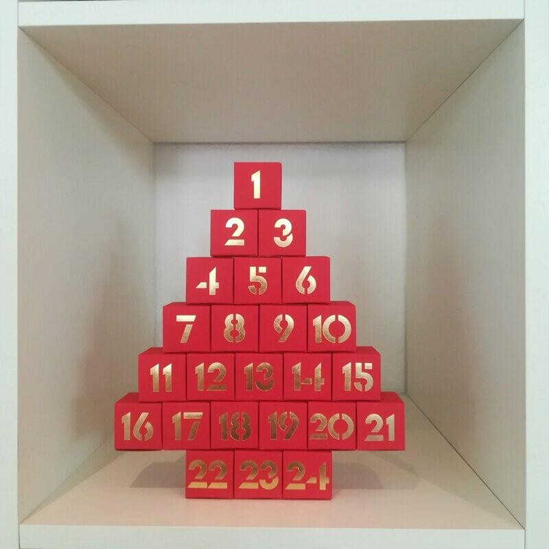 Adventskalender [Rot] mit 24 Pralinen - teilweise mit Alkohol