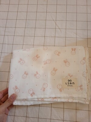 Baby Blanket Double Gauze_white/pink bunny