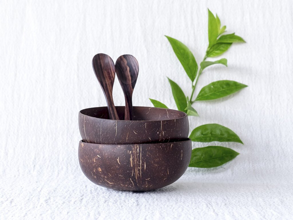 Coconut Bowl &amp; Spoon Set Of (2)