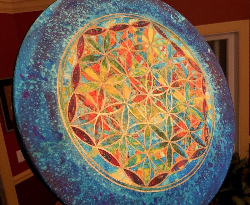 Painted Hand Drum, 16&quot; Flower of Life - Cosmos