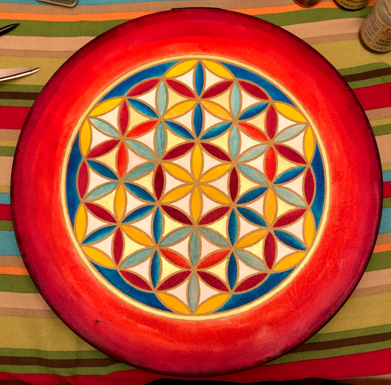 Painted Hand Drum, 16&quot; Flower of Life - Red Rim