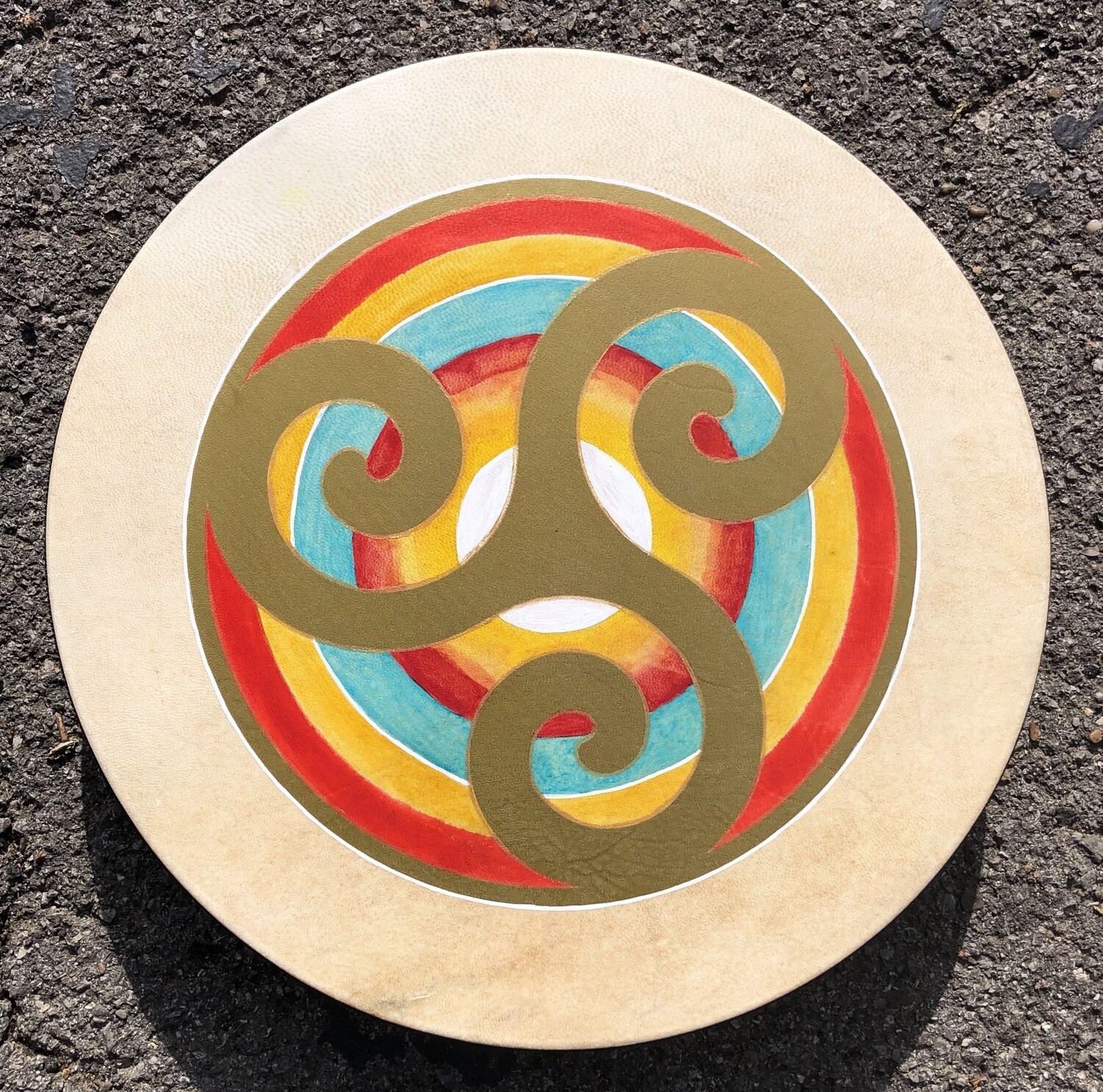 Painted Hand Drum, 16" Triskele, Bullseye