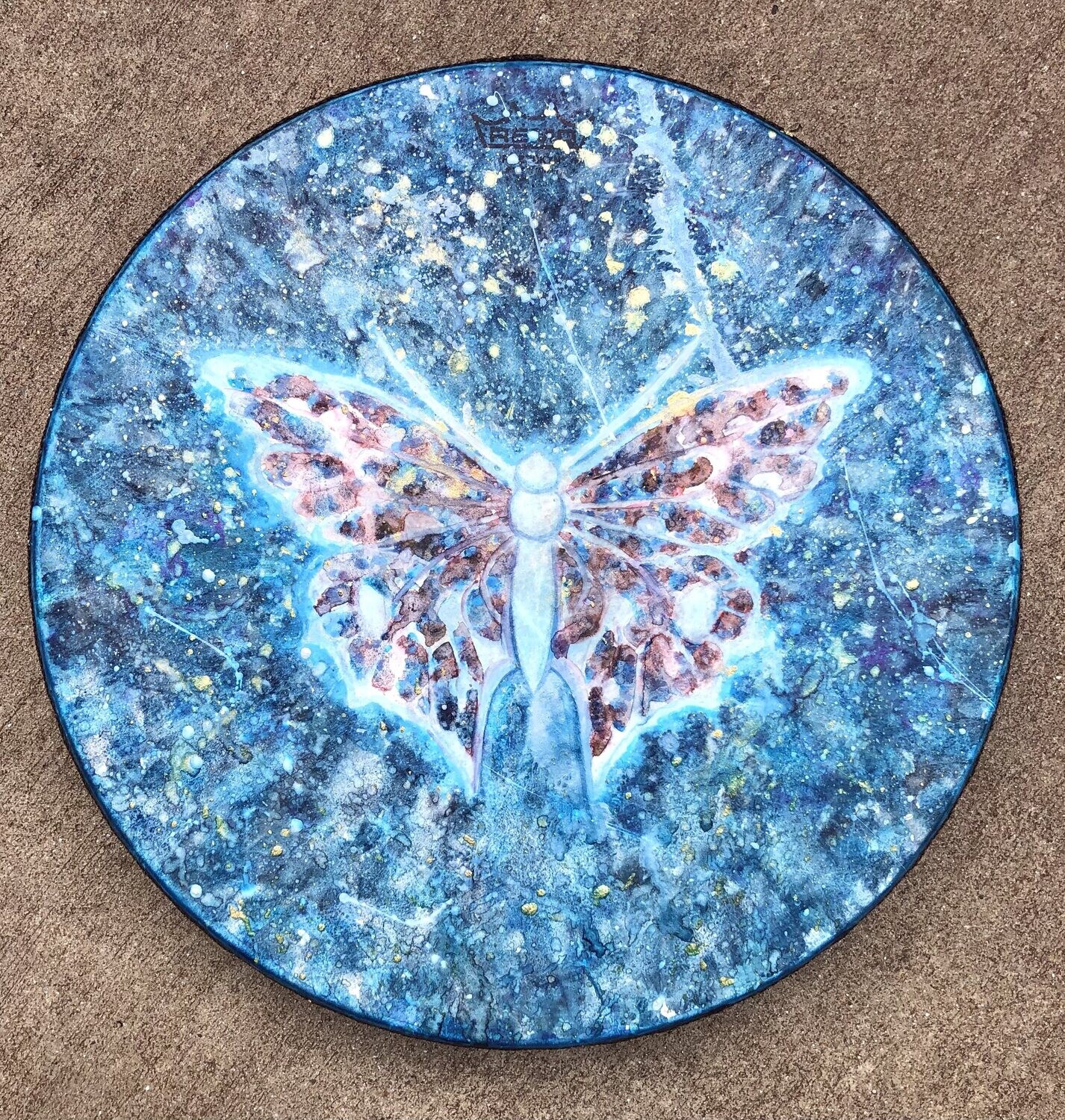 Painted Frame Drum, 14&quot; Butterfly - Cosmic