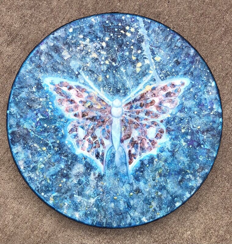 Painted Frame Drum, 14&quot; Butterfly - Cosmic