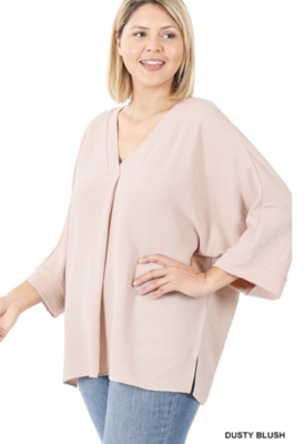 Just right Plus V-Neck Blouse in Soft Pink