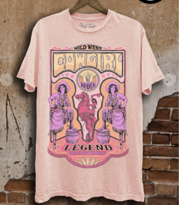 Wild West Cowgirl Graphic Tee in Light Pink Mineral Wash