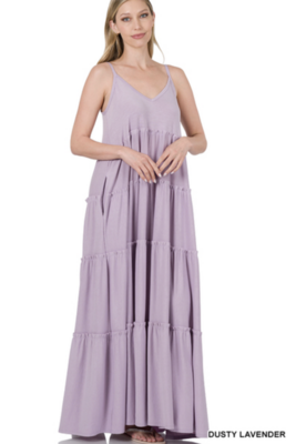 Tiered Maxi Dress with Pockets In Dusty Lavender